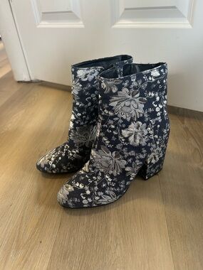 Target Floral Brocade Ankle Boots - Navy and Silver